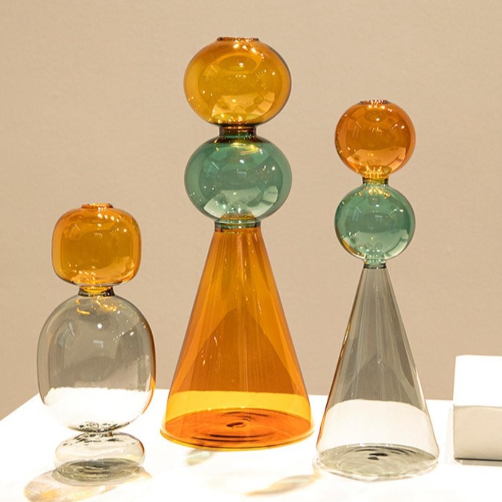 European Style Minimalist Colored Glass Double-layer Transparent Vase Creative Desktop Hydroponic Vase Home Decoration