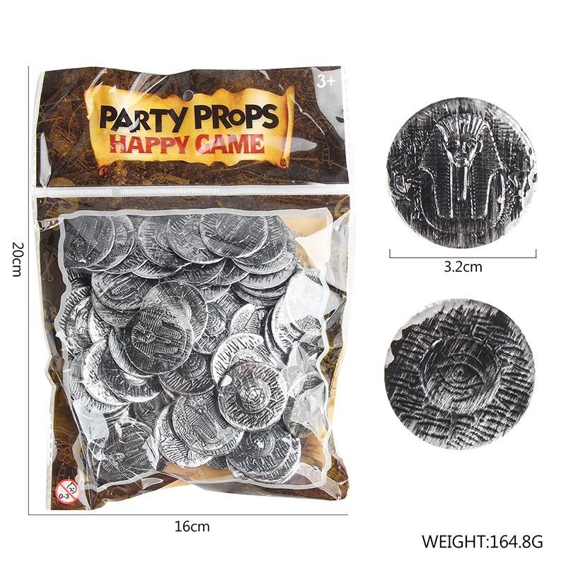 100Pcs Pirate Coin Spanish Doubloon Hunt Treasure Chest Toys Halloween Decorations Bronze Gold Silver Plastic Prop Currency