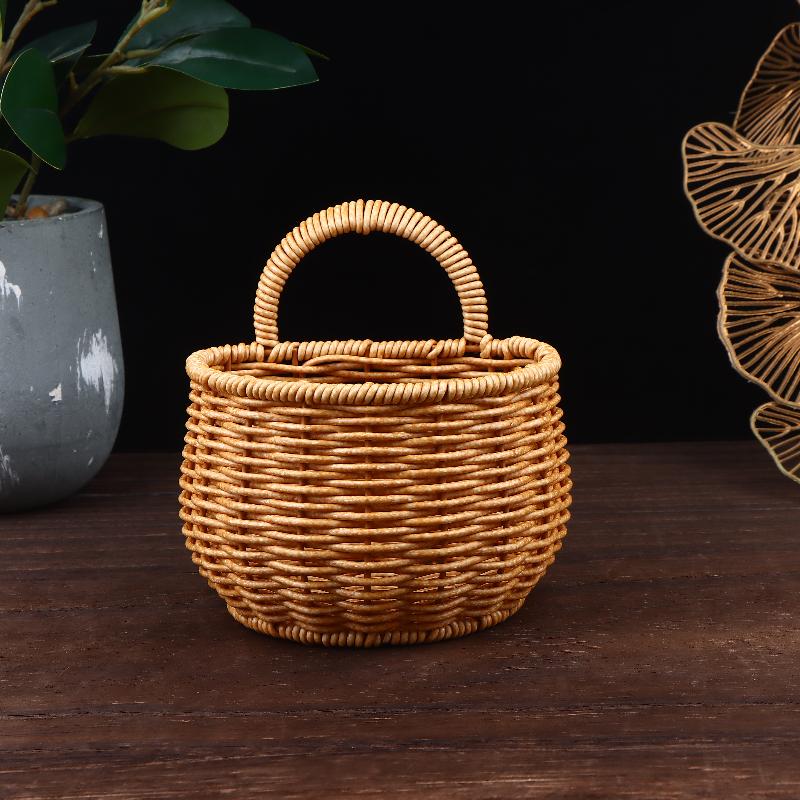 Imitation Rattan Woven Ginger And Garlic Egg Wall Hanging Storage Basket Bathroom Wall Hanging Basket