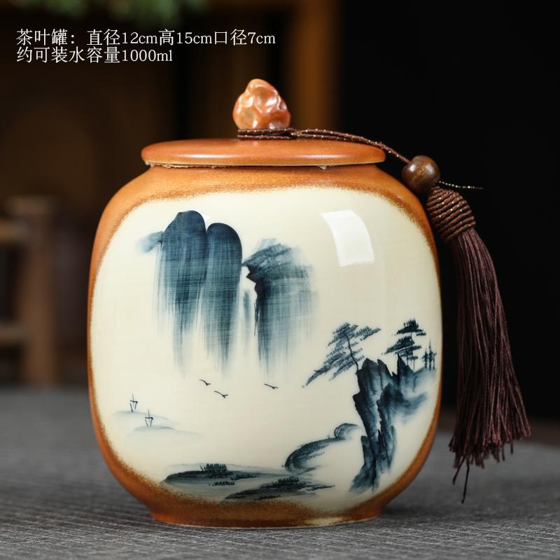 Chinese Ceramic Tea Caddy Vintage Sealed Candy Jar Household Moisture Proof Coffee Beans Nut Herb Storage Jar Kitchen Container