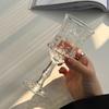 Ins Cute Cup Horn Transparent Glass Goblet Large Opening Simple Red Wine Glass Embossed Champagne Cold Drink Cup