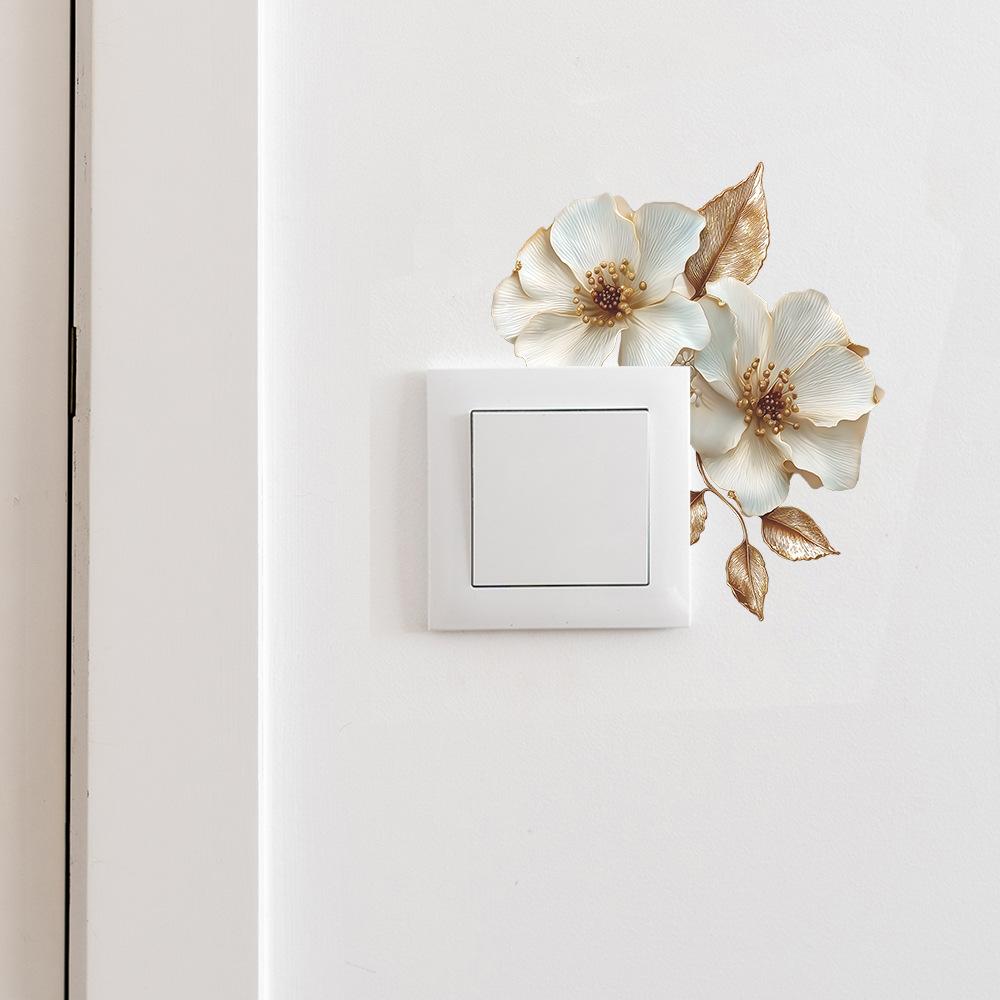 Minimalist 3D Embossed White Flower Wall Switch Sticker Removable Self-Adhesive Decoration for Bedroom Study Living Room Easy No Residue