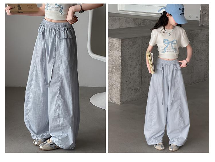 Girls' 2026 New Summer Korean Edition Elastic Waist Wide Leg Pants Cotton Thin Casual Pants Relaxing Air Ball Pants