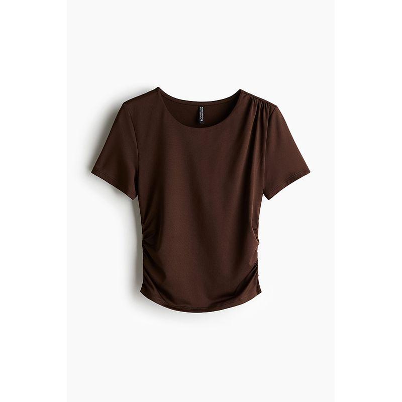 

HM Women s T-shirt 2025 Autumn New Arrival Soft Pendant Silm Stretch Crew Neck Short Sleeve Short Top 1292073 Dark brown 165/96(M)