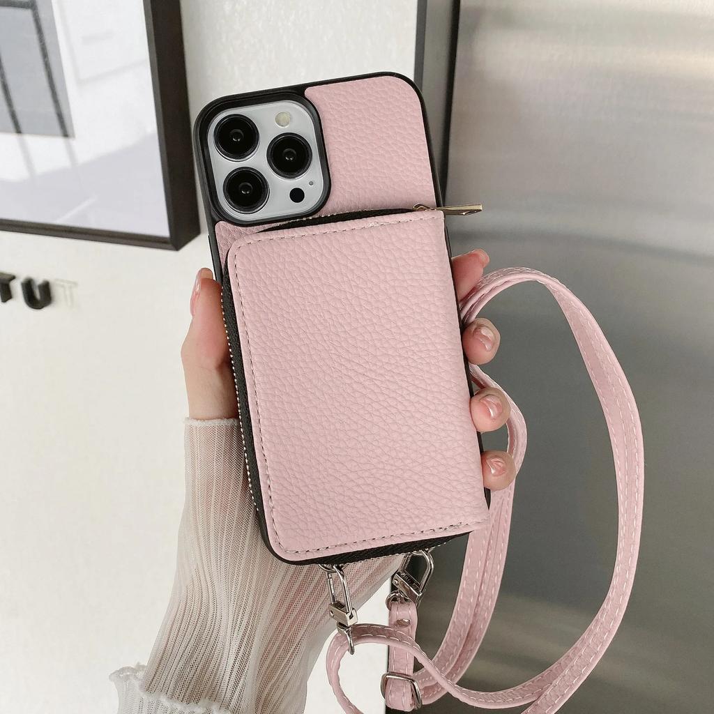Crossbody Lanyard Zipper Wallet Phone Case for IPhone 15 14 Plus 13 12 Mini 11 Pro XS Max X  Card Slot Holder Soft Leather Cover