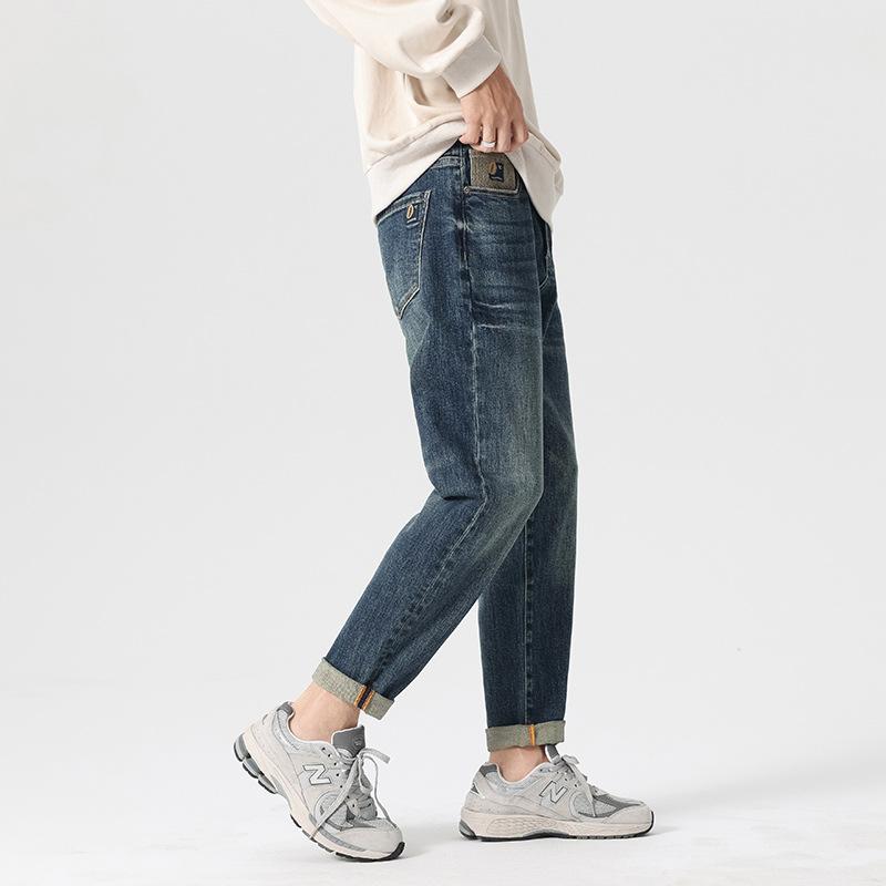 Fashion dad jeans autumn and winter new micro-cone small feet elastic denim trousers men's loose Harlan radish pants