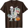Skeleton Riding Dancing Dab Dinosaur Halloween Unisex T-Shirt