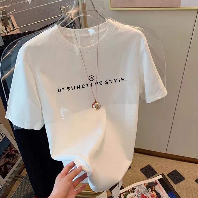 Summer White T Shirts New Trendy Women's Streetwear Unique Small Top Korean Loose Round Neck Casual Tops