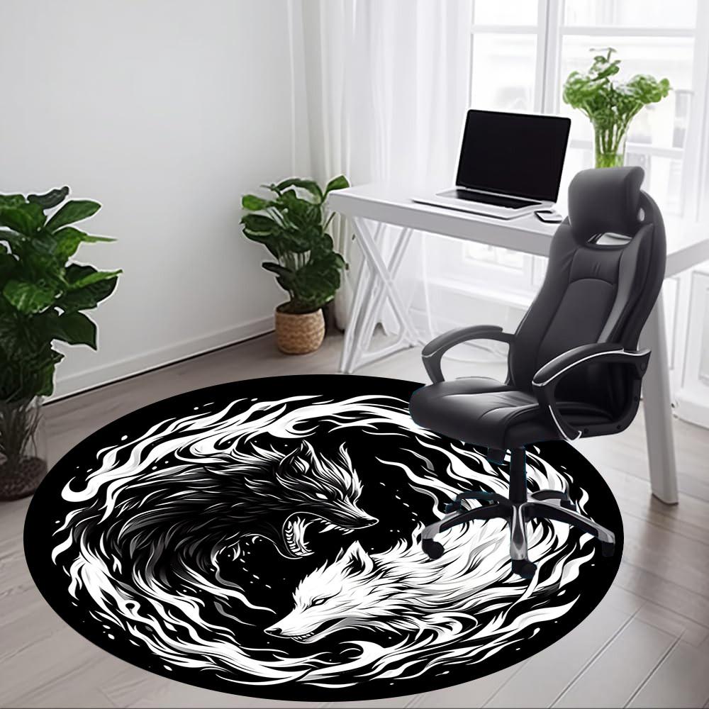 1pc Wolf YinYang Office Round Area Rug, Under Office Chairs Bedroom Living Room Home Decor, Room Deco, Available in Various Sizes