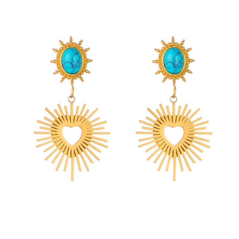 Gold Turquoise Sunburst Drop Earrings for Women