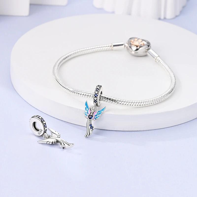 Charms Platablue Pink Angelic Heart-Shaped Beads Fit Originalbracelets Charms For Women Jewelry Diy Making Gifts