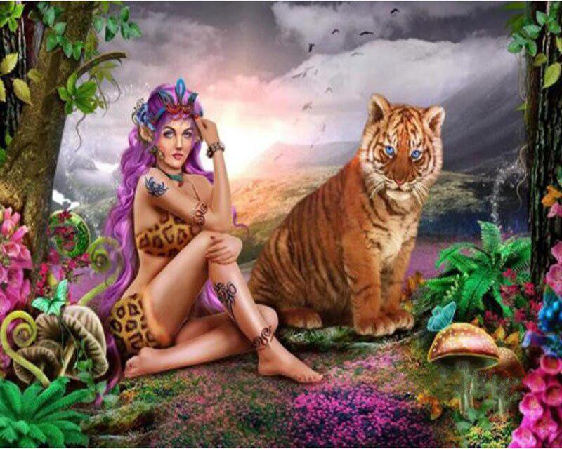 מקדחה מלאה ציור יהלומי מרובע חלום מנגרובים נוף תמונה של יהלומי ריינסטון רקמת זאב סוס בעל חיים תפר צלב דקור לבית