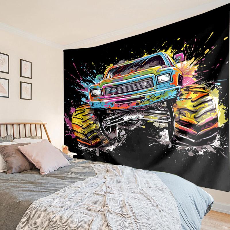 Monster Truck Adventure Tapestry, Unique Design Tapestry, Wall Decor for Bedroom,Livingroom, Playroom,Heartwarming Fan Holiday Gifts