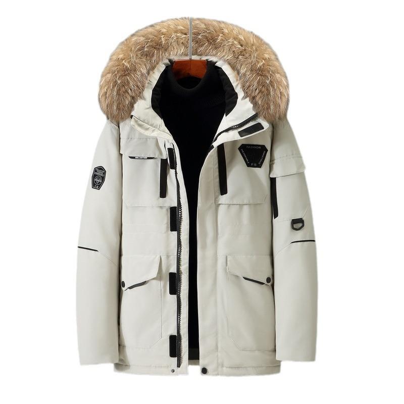 2025 Winter Men's Cold Protection Clothing Men's Short Outdoor Mid-Length Hooded Warm Jacket
