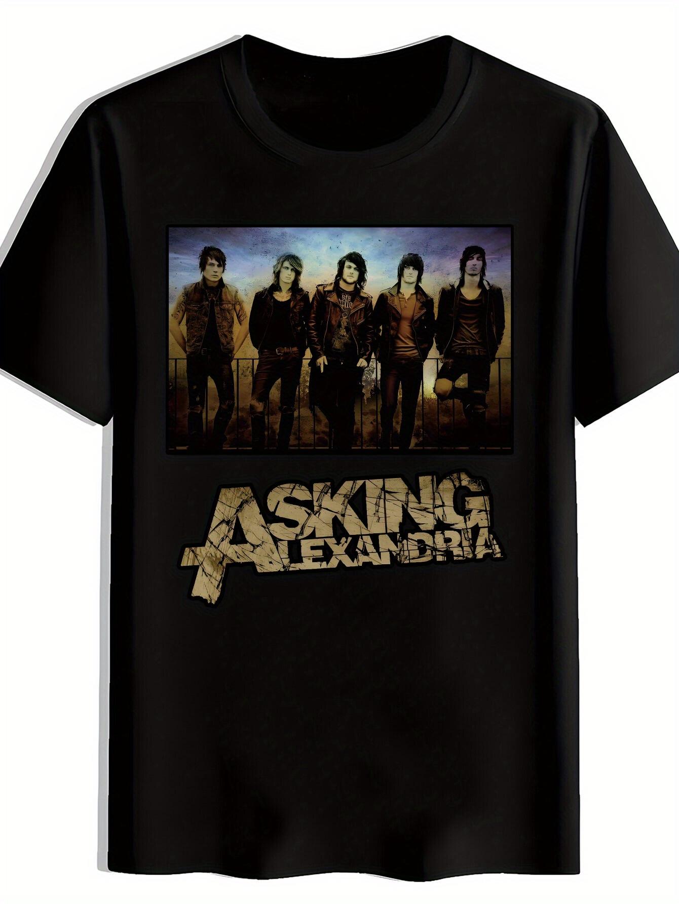 Black T-shirt with Asking Alexandria Band Graphic - Casual Crew Neck XXXXL