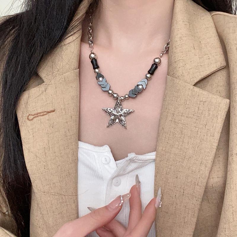 Fashionable Punk Bead Star Pendant Necklace Suitable For Men And Women Retro Creative Ethnic Style Holiday Jewelry Gift