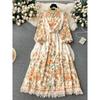 Palace Style Niche Style Print Long Puff Sleeve Dress