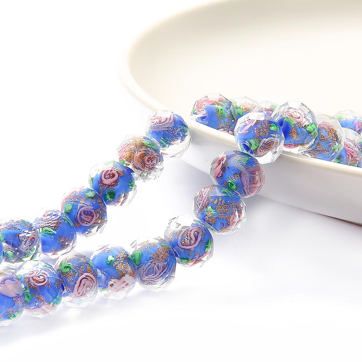 

10 шт./пакет, 8/10/12 мм, муранское прозрачное стекло, бусины лэмпворк для изготовления ювелирных изделий, женский браслет «сделай сам», цветок, рондель, граненые бусины 8mm королевский синий