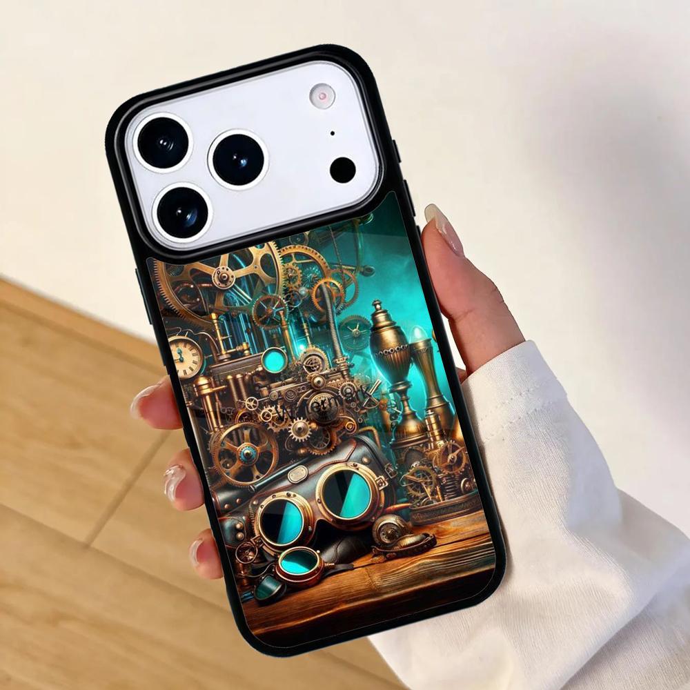 Steampunk Gears Vintage Time Machine Phone Case For Apple iPhone 17 Air 16 Pro Max 15 Pro Max 14 13 12 11 Mini Back Cover