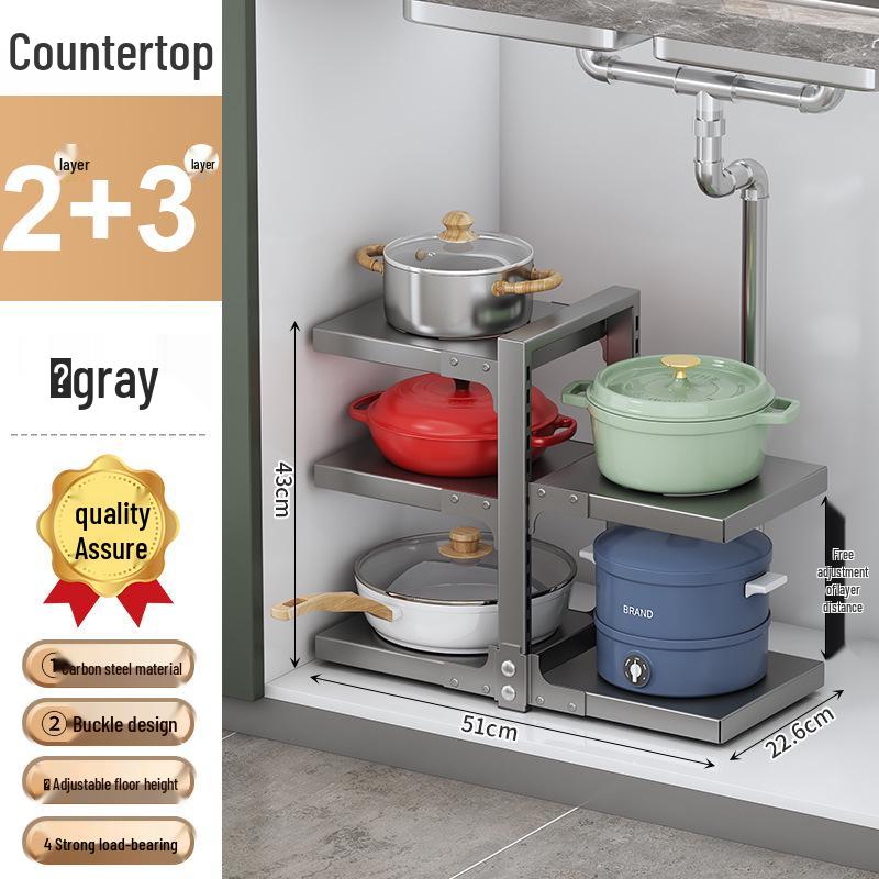 Vícevrstvý organizér na hrnce pod dřez pro skříňku, úložný prostor na nádobí