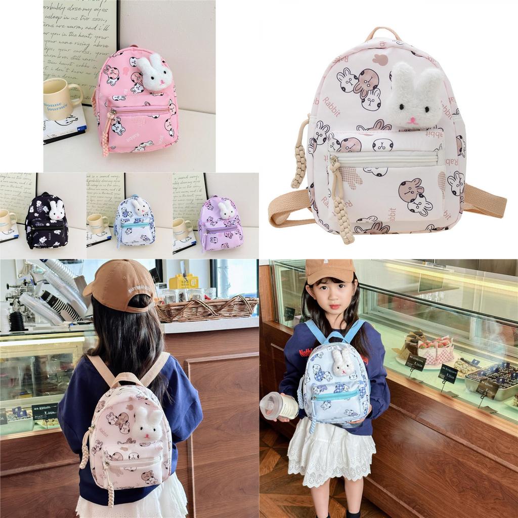 Cute Rabbit Printed Canvas Backpack For Kids With Lightweight Design For School Use
