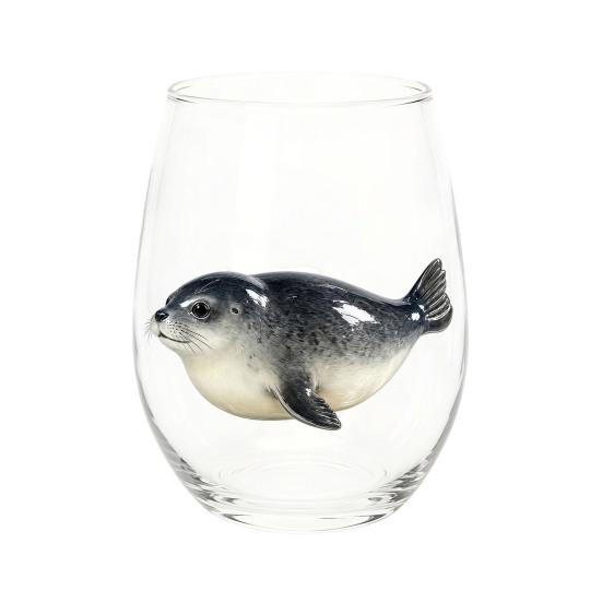 Clear Glass Cups for Party Stemless Wine Glasses with Marine Animal Pattern, 420ml Capacity, High Borosilicate Creative Gift Friends Cup, Round