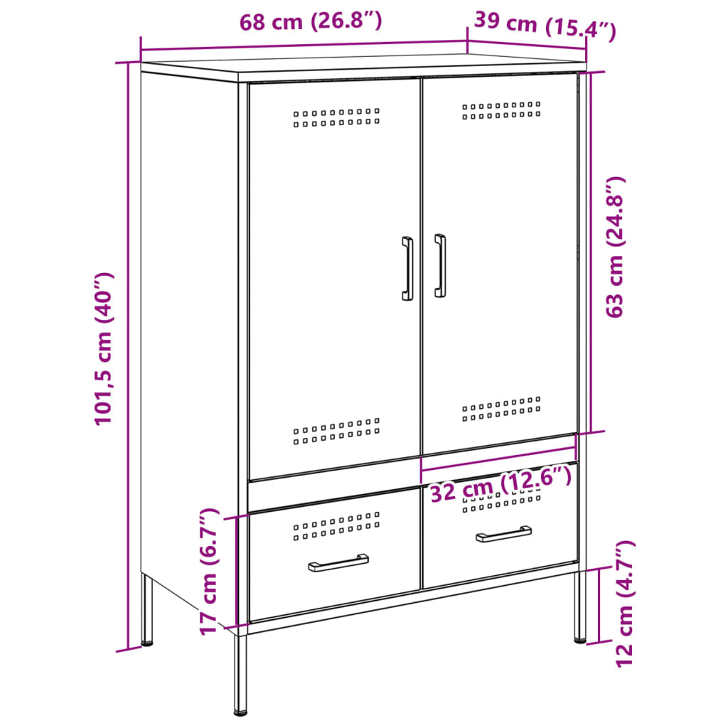 Highboard White 68x39x101.5 Cm Steel