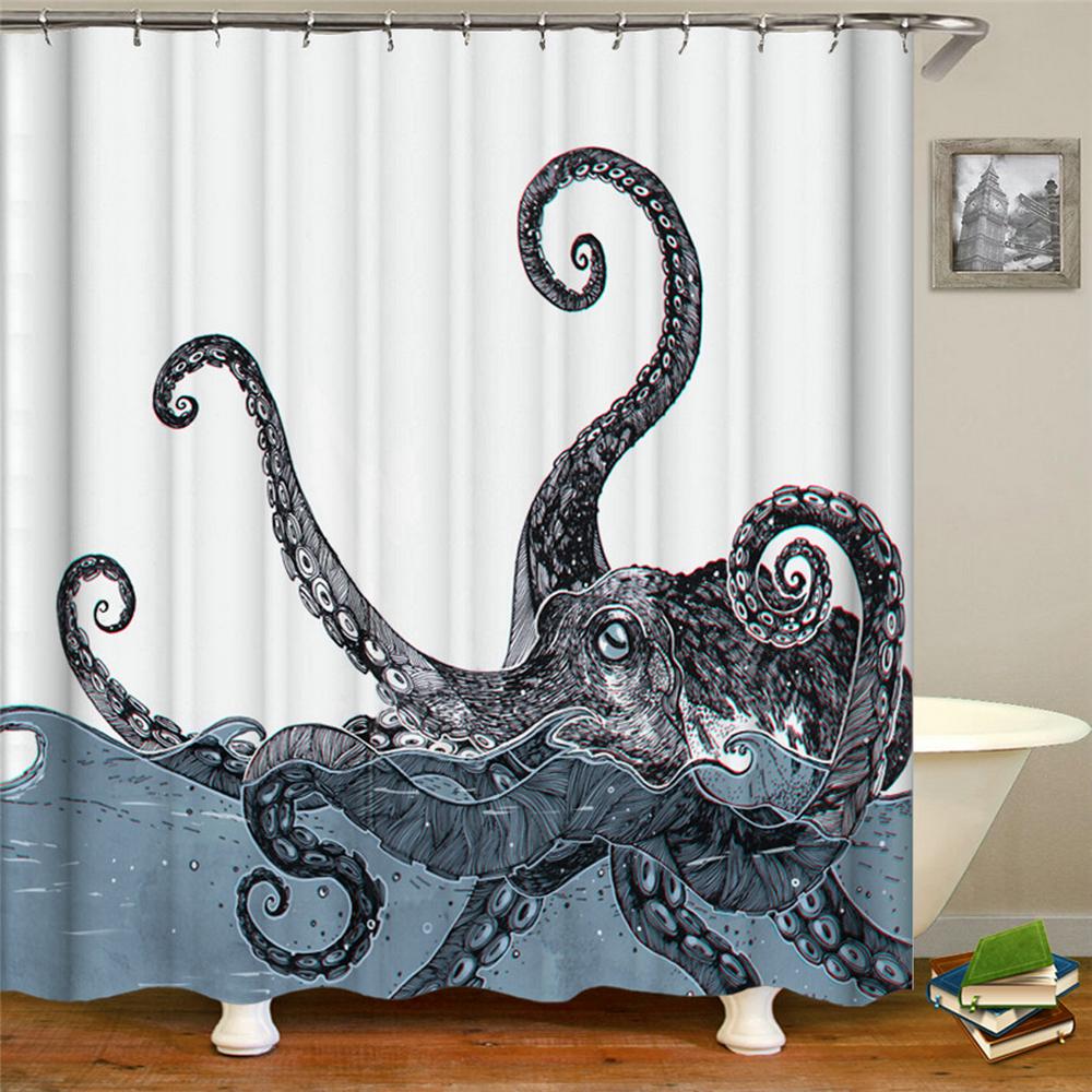 Octopus Seas Shower Curtains Bath Curtain 180*180Cm Waterproof Bathroom Home Decor Washable Fabric Bathroom Screen With 12 Hooks