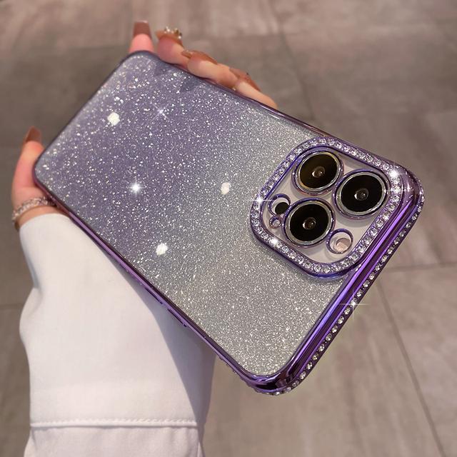 Glitter Diamond Plating Phone Case For Iphone 13 11 12 14 Pro Max Plus X Xr Xs 14 Soft Silicone Lens Protection Shockproof Cover