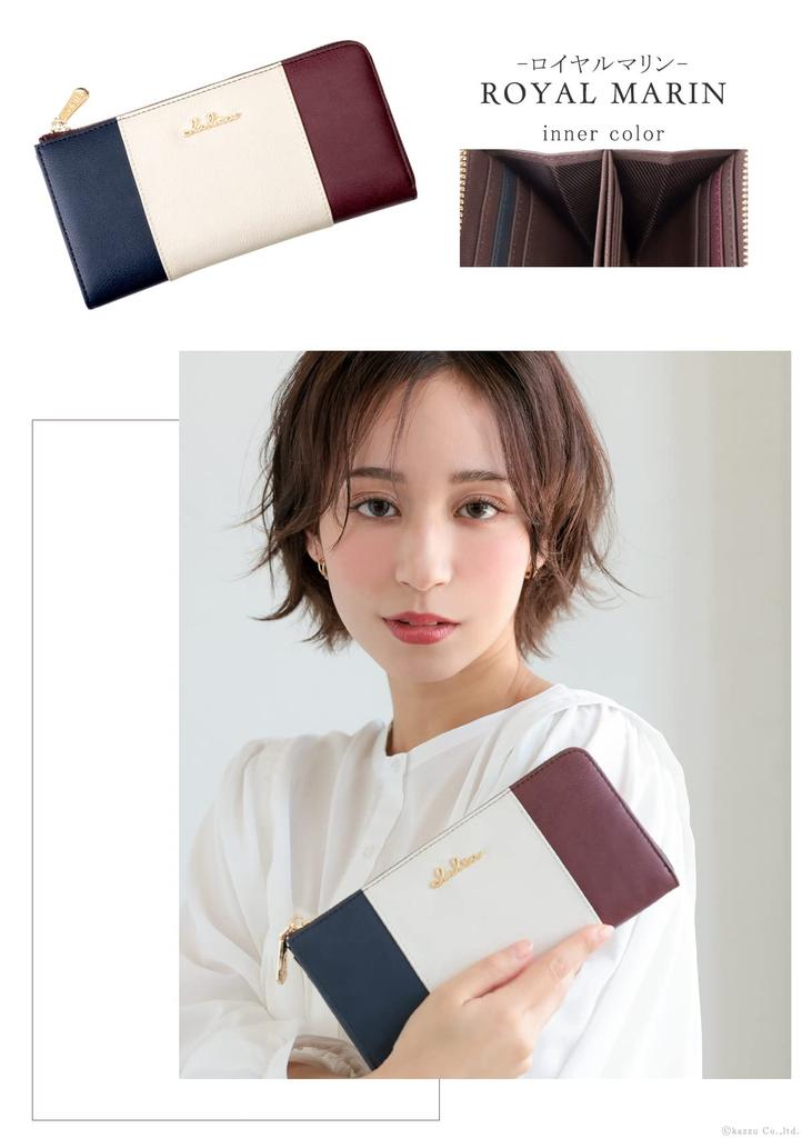 Long Wallet Tricolor Zipper Thin Gusset Faux Leather [Cleria] Women's L-shaped [CL-17010] (Royal Marine)