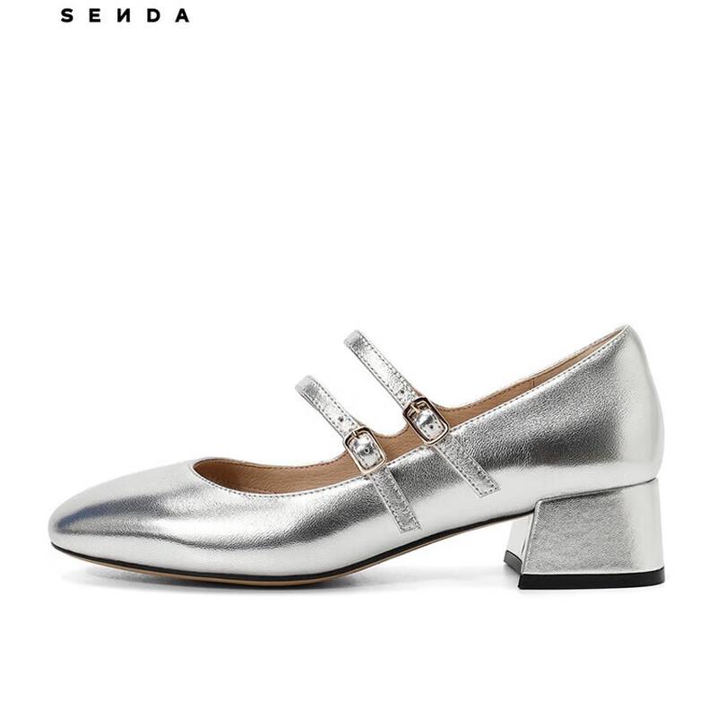 SENDA Retro Mary Jane Women's Casual Chunky Heel Flats