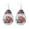 New Super Bowl Football MOM Letters Double-sided Water Drop PU Leather Earrings Female