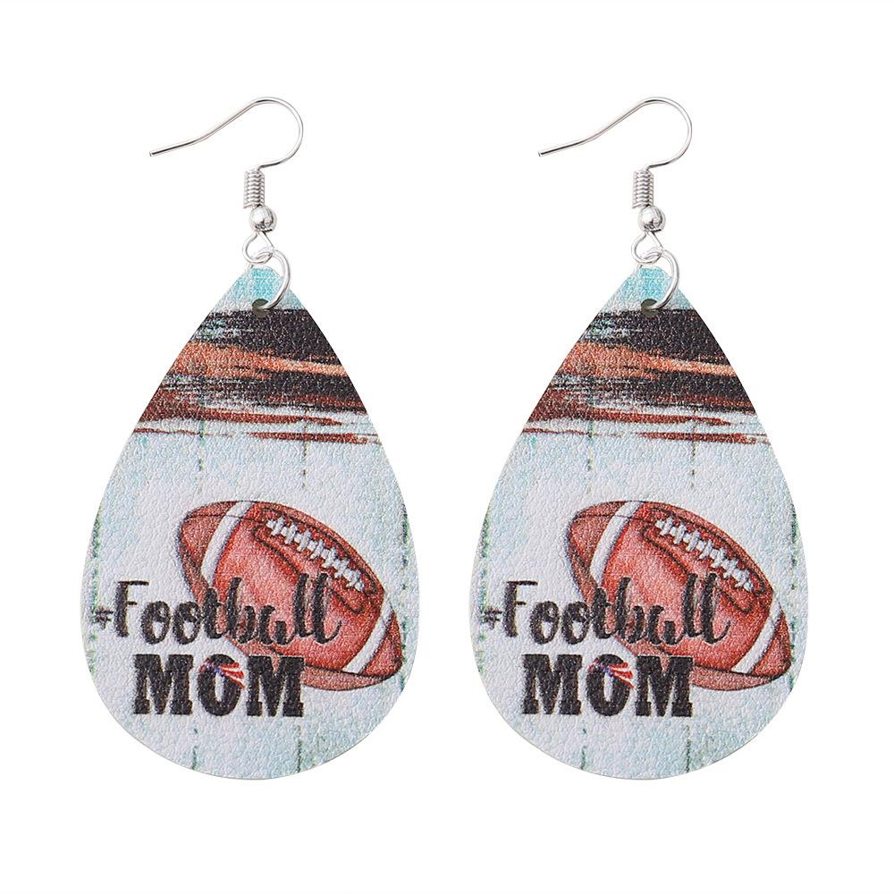 Noua Super Bowl Fotbal MOM Litere Cu două fețe Picătură de apă Cercei din piele PU Feminin