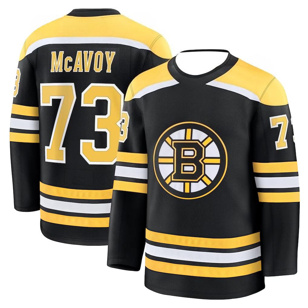 Maglia da Hockey - Nera con Accenti Giallo/Bianchi "McAvoy 73" Logo Classico "B" Strato Base Confortevole per Autunno e Inverno