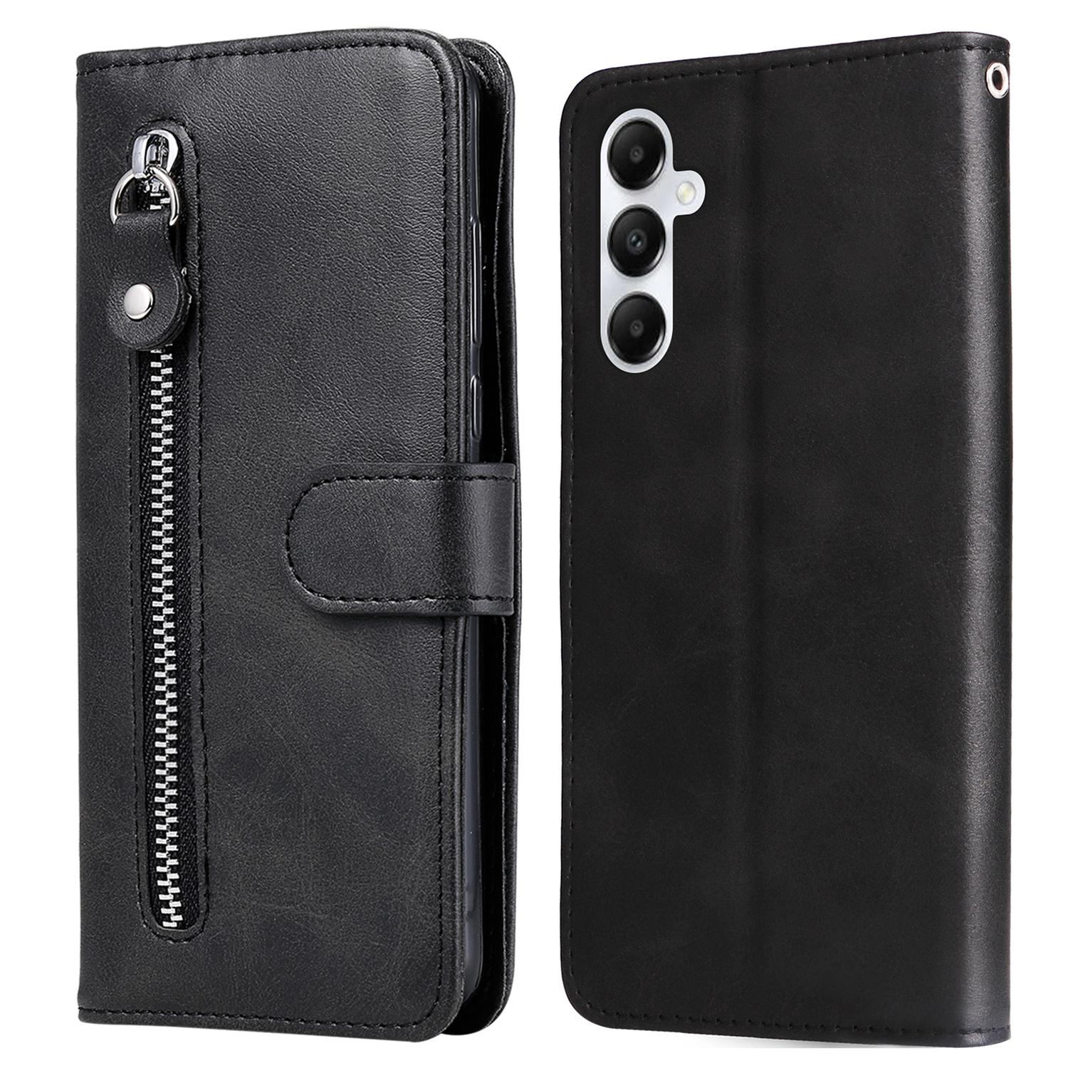 

For Samsung Galaxy A05s 4G Case Leather Cellphone Cover with Zipper Pocket Wallet Black