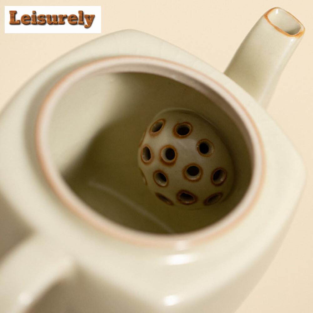 145ml imitace Song Cream Ru Kiln konvice na čaj roztomilá kočka čtvercový hrnec ledová popraskaná glazura porcelánová konvice na čaj s filtrem s otvorem pro kuličky dárky