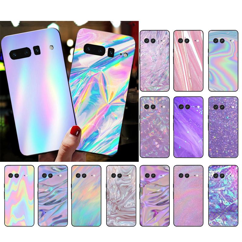 Phone Case For Google Pixel 10 9 Pro XL 9A 8 7 6 Pro Pixel 8A 7A 6A Pixel 8 7 6 5 Iridescent Holographic Blue pink