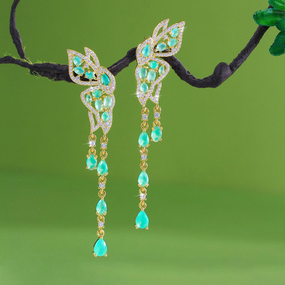 Nadel Leichte Luxusatmosphäre Schmetterling Wassertropfen Fransenohrringe Modifizieren Gesichtsform Temperament Fliegen Zusammen Zirkonia-Ohrringe