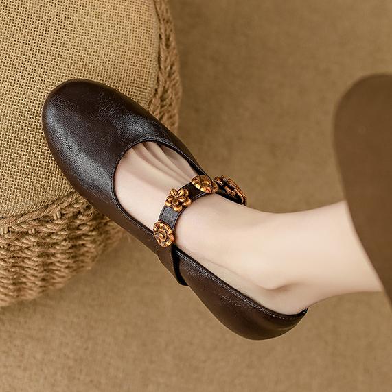 

Мода Ретро Металлическая Пряжка-Цветок Ремень Туфли Мэри Джейн Женские Балетки Дамские Повседневные Лоферы Слипоны Женские Мокасины Босиком 2025 35 коричневый