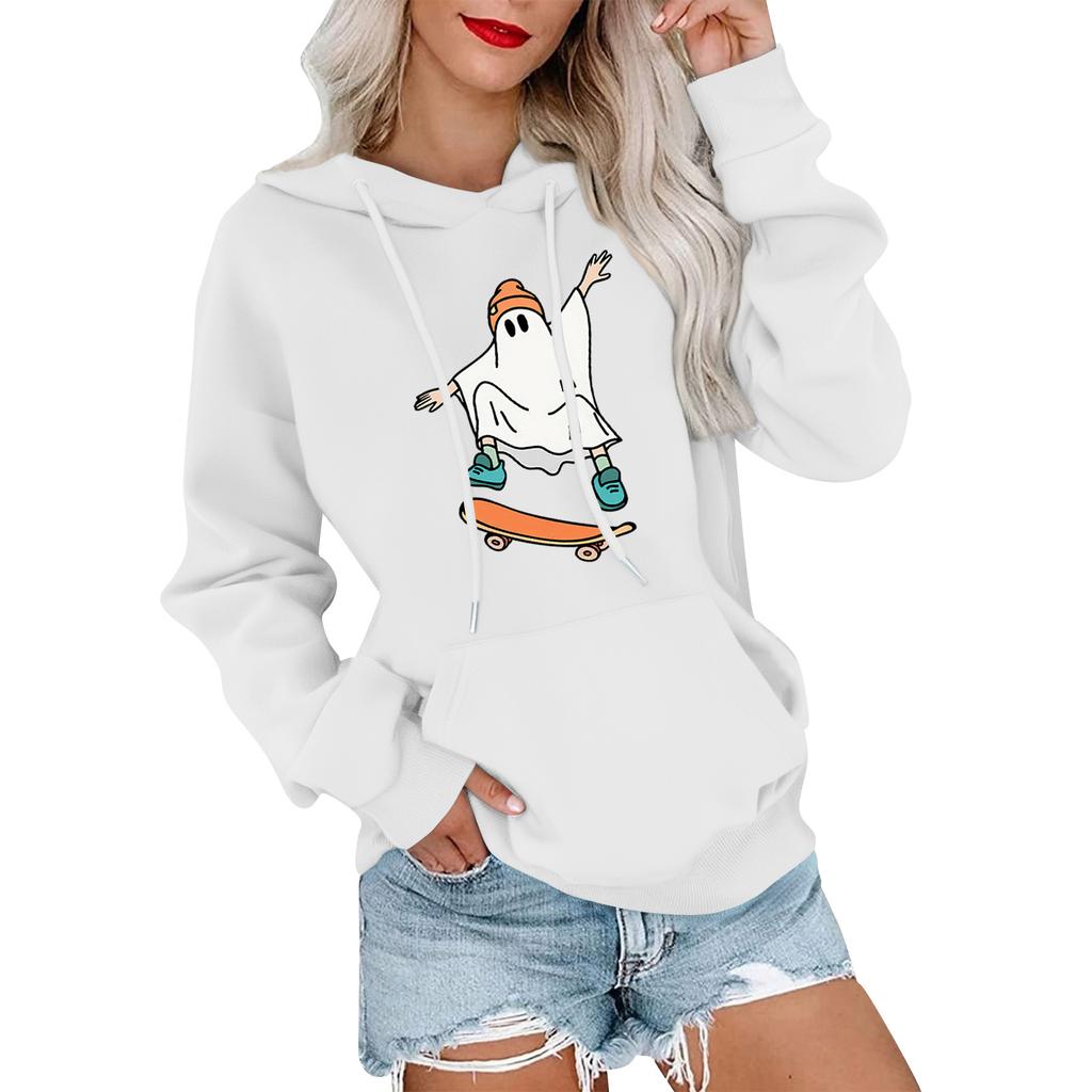 Women's Fashionable, Casual, Comfortable Round-neck, Hooded, Long-sleeved, Halloween-print Warm Sweater