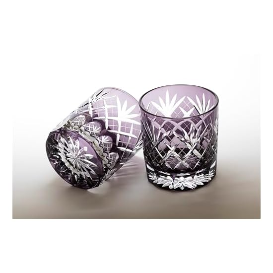 Glass Studio Saiho Edo Kiriko Shochu Glass, Rock Glass, Old-fashioned, Purple, Pair, Ken-Yarai-Kasan