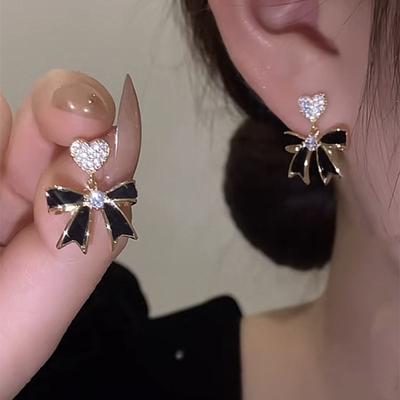 Boucles d'oreilles simples nœud noir amour pour femmes Mode Personnalisées Belles Accessoires Quotidiens Fête Cadeaux Premium