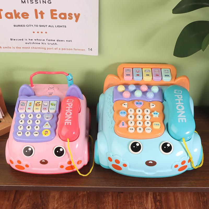 1 Set Creative Fun Simulation Landline Baby Puzzle Music Story Pull Line Phone Car Toy Children Early Learning Phone Car Toys
