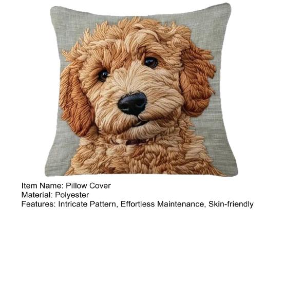 Dog Pillow Cover Imitation Embroidery Puppy Pillowcase Throw Pillow Cover with Hidden Zipper for Car Home Bedroom Couch Sofa Decor