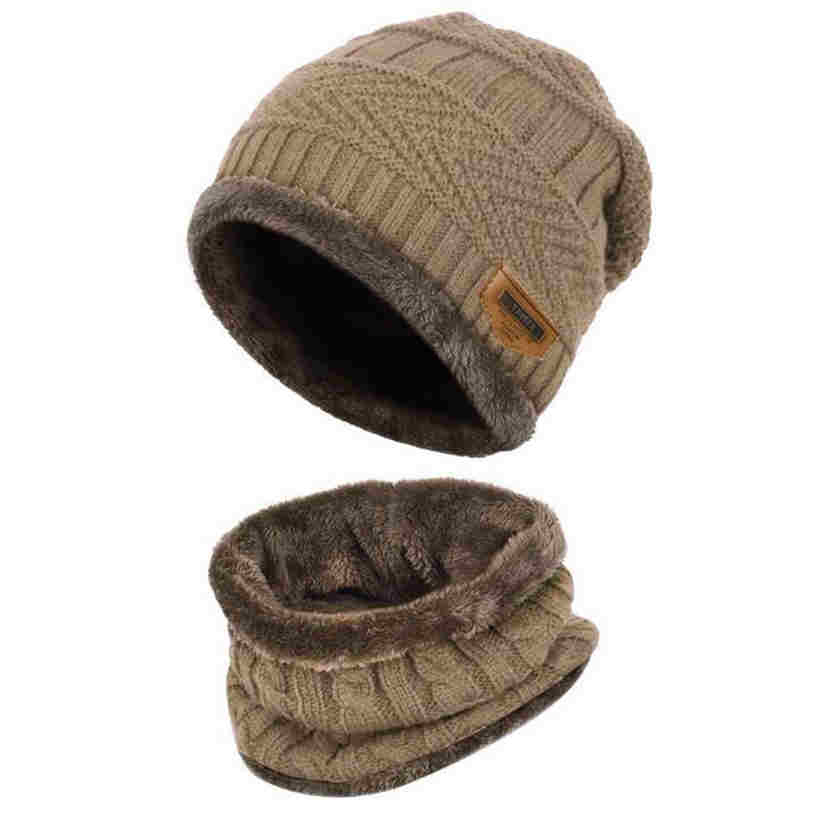 Two Piece Winter Men Women Adult Children Knitted Hat with Thick Needles Warm Woolen Beanie Hat