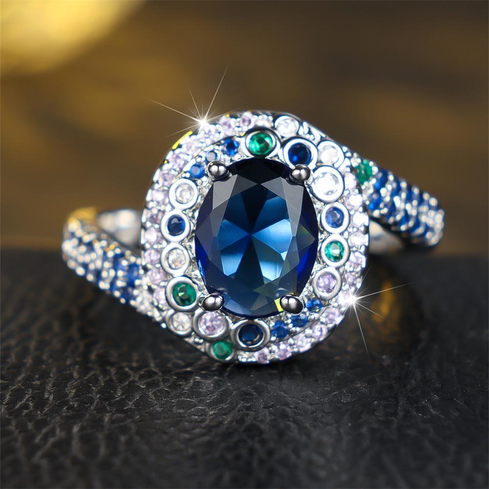 Blauer Zirkon Großer Ovaler Stein Blumen Verlobungsringe Für Frauen Vintage Kupferfarbe Ring Hochzeits Schmuck Valentinstags Geschenke 10 white