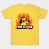 Asiatische Größe Herren Schwarz Print T-Shirt This Is Fine - Parodie Design No-Cut Print Baumwolle T-Shirt