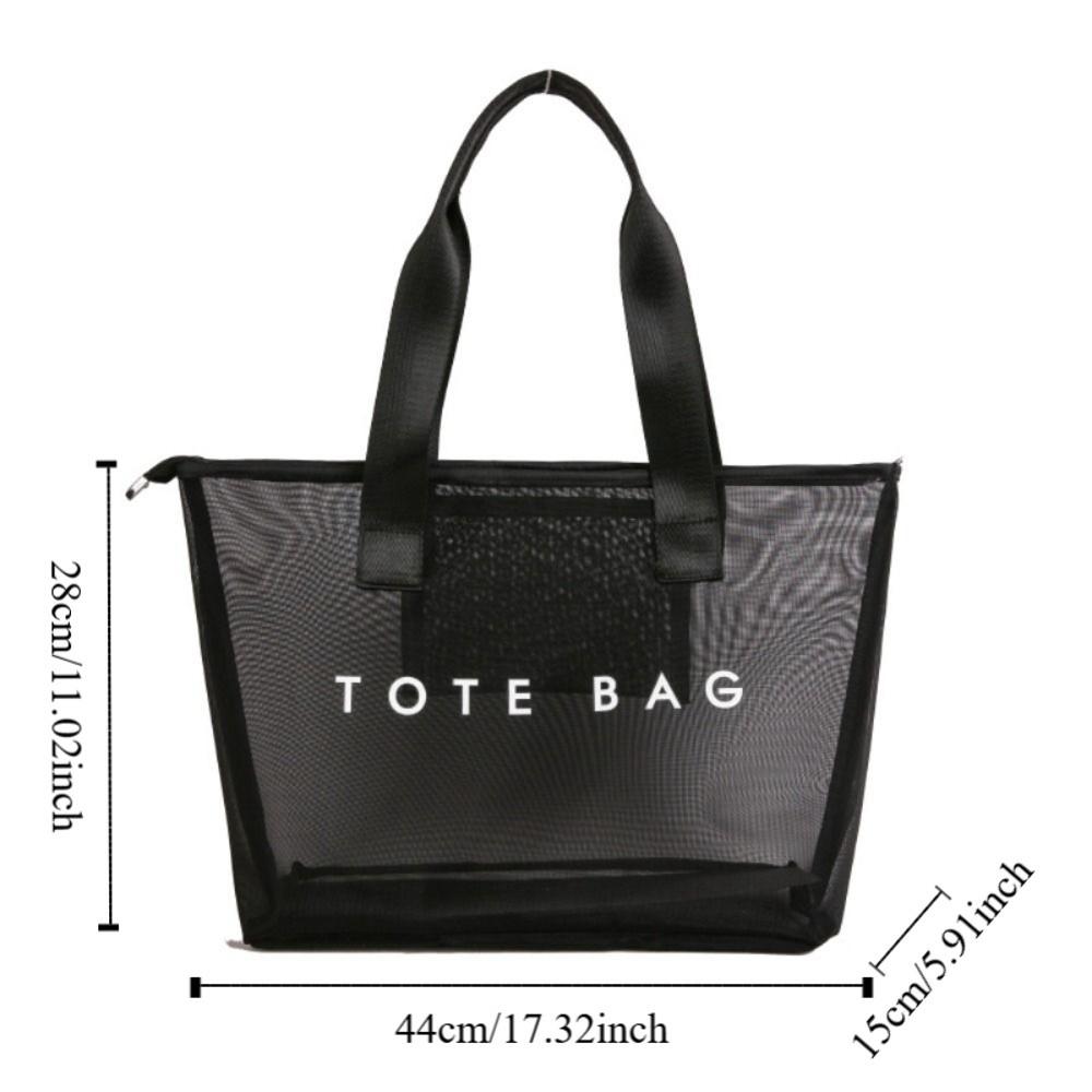 Large Capacity Mesh Tote Bag Zipper Shopping Shoulder Bag Breathable Swimming Handbag  Cosmetic