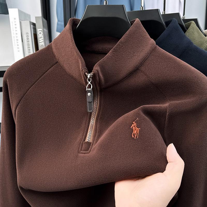 Herren Stickerei Wolle Plüsch Halbreißverschluss Hoodie - Verdicktes Herbst/Winter Basisschicht Oberteil