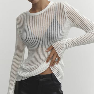 2025 Spring New Long-sleeved Crew Neck Thin Breathable Knitted Top